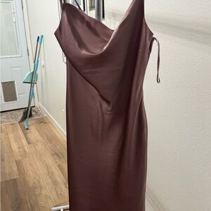 Birdy Grey Brown Slip Dress Cowl Neck Midi